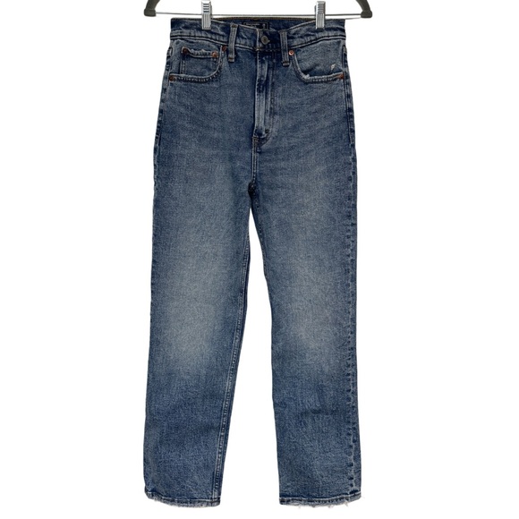 {A&F} "Ultra High Rise Straight" Slim Distressed Stretch Denim Jeans - Picture 1 of 6
